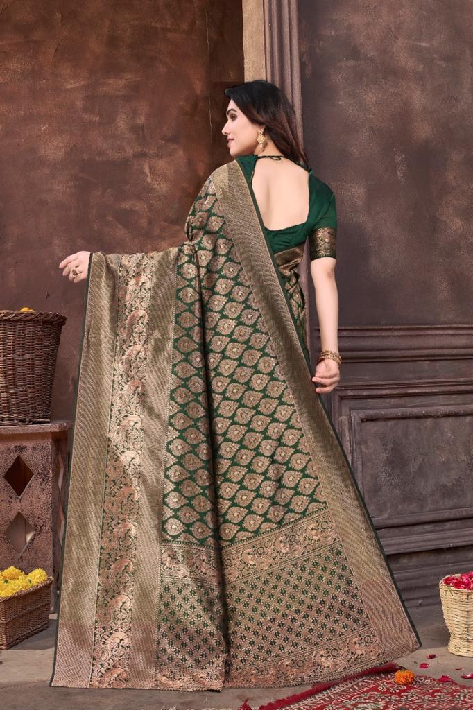 Macazo 560 Green Softy Silk Designer Sarees Catalog